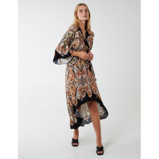 Paisley Wrap Kimono Style Hi Lo Dress