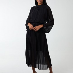 High Neck Pleated Midi Dress