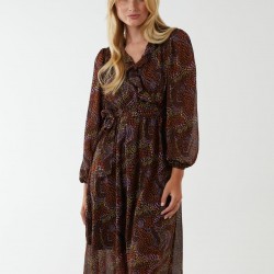 Frilled Wrap Midi Dress