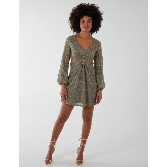 V-Neck Long Sleeve Lurex Dress