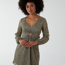 V-Neck Long Sleeve Lurex Dress