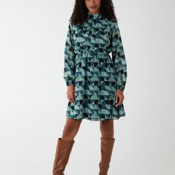 Geometric Print Blouson Dress