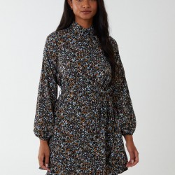 Multi Floral Print Mini Shirt Dress