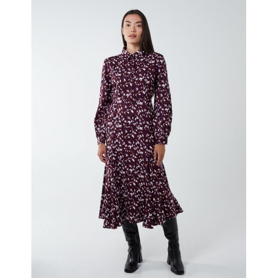 Shirt Midi Dress With Godet Hem