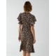 Leopard Print Wrap Ruffle Midi Dress