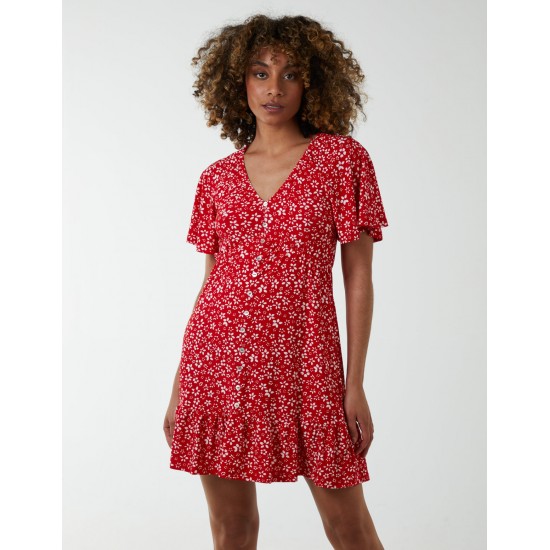 Trapeze Button Through Raglan Mini Dress