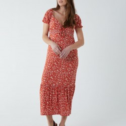 Shirred Sweetheart Midi Dress