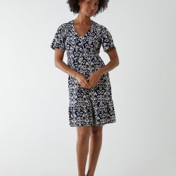 V Neck Shirred Mini Tea Dress With Split