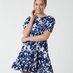 Round Neck Mini Dress With Tiered Frill Hem