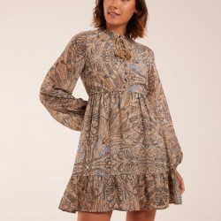 Button Through Tassel Peasant Mini Dress