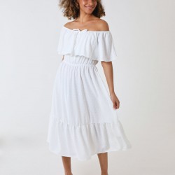 Ruffle Bardot Midi Dress