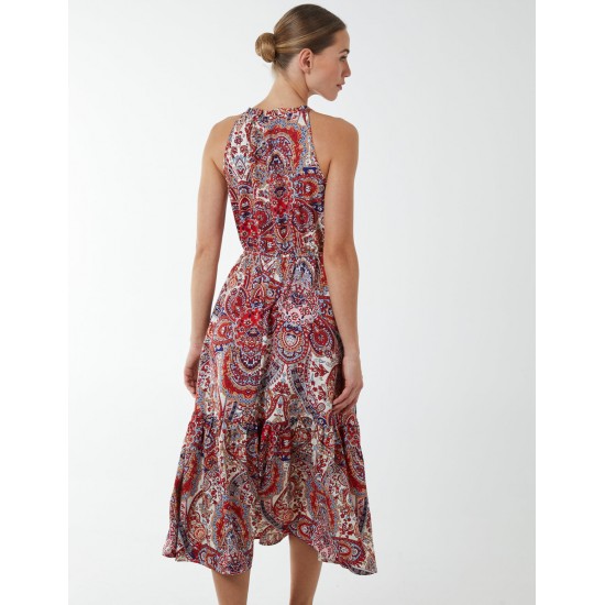 Paisley Halter Neck Keyhole Midi Dress