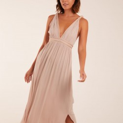 Rope Detail Plunge V-Neck Split Hem Maxi Dress