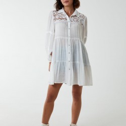 Crochet Insert Oversized Shirt Dress