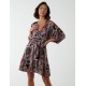 Paisley Wrap Front Pleated Kimono Sleeve Dress