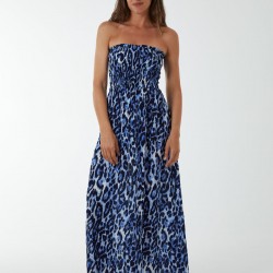 Bandeau Shirred Maxi Dress