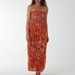 Bandeau Shirred Maxi Dress