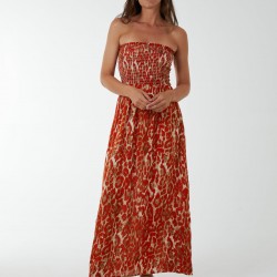 Bandeau Shirred Maxi Dress