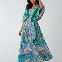 V Neck Flutter Sleeve Maxi Dress