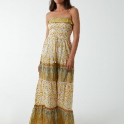 Bandeau Shirred Maxi Dress