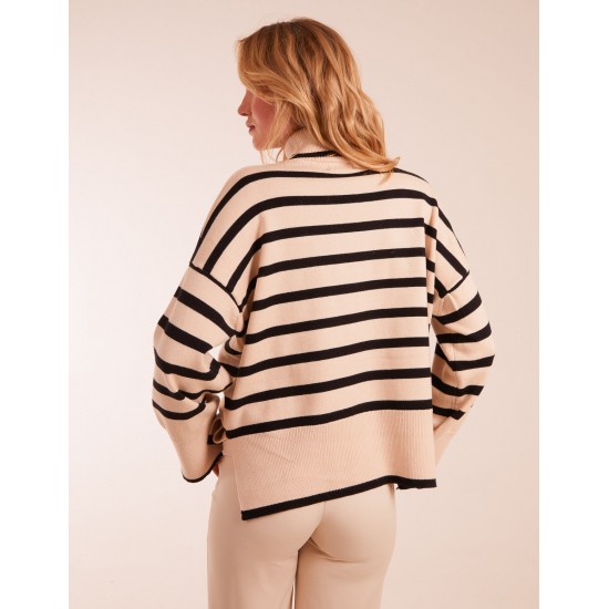 Wide Stripe Roll Neck Jumper