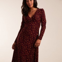 Leopard Print Wrap Front Ruched Midi Dress