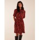 High Neck Animal Print Belted Dress