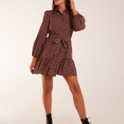 Ruched Shoulder Mini Shirt Dress