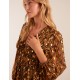 Shirred Waist Leopard Foil Wrap Front Mini Dress