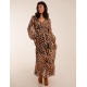 V Neck Animal Print Maxi Dress