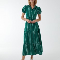 Collared Polkadot Maxi Dress