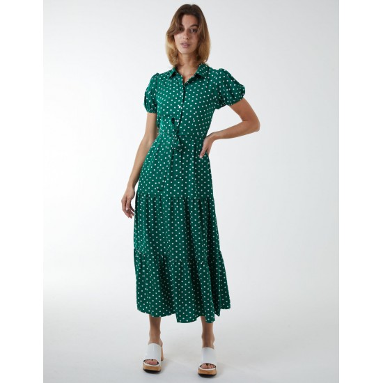 Collared Polkadot Maxi Dress