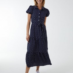 Collared Polkadot Maxi Dress