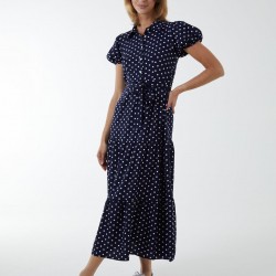 Collared Polkadot Maxi Dress