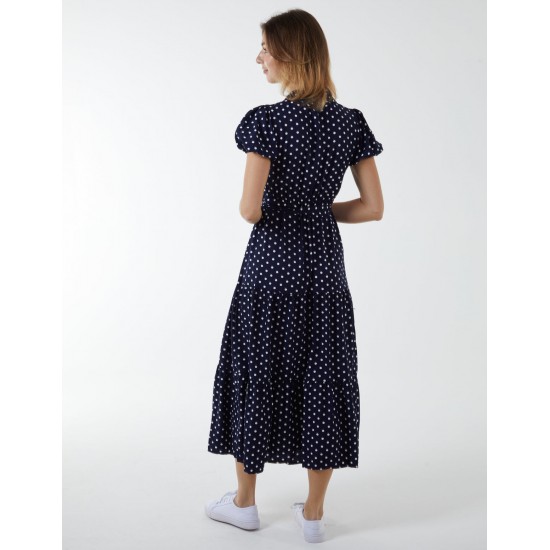 Collared Polkadot Maxi Dress