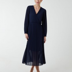 Pleated V-Neck Dress