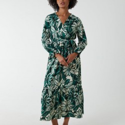 Abstract Floral Belted Maxi Dress