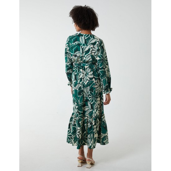 Abstract Floral Belted Maxi Dress