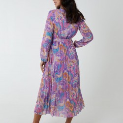 Paisley Wrap Pleated Dress