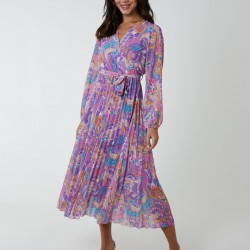 Paisley Wrap Pleated Dress