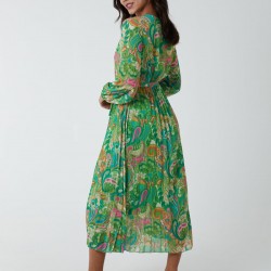 Paisley Wrap Pleated Dress