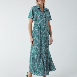 Diamond Print Angel Sleeve Maxi Dress