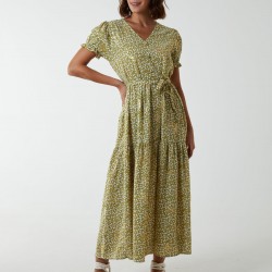 Belted Ditsy Maxi Dress