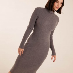 Ribbed Roll Neck Midi Dress