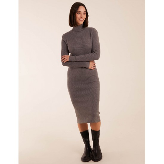 Ribbed Roll Neck Midi Dress