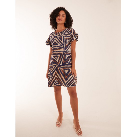 Aztec Printed Frill Sleeve Dress