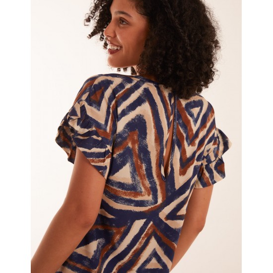 Aztec Printed Frill Sleeve Dress