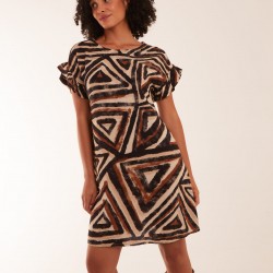 Aztec Printed Frill Sleeve Dress