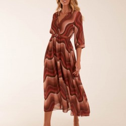 Chiffon Swirl Print Wrap Front Maxi Dress