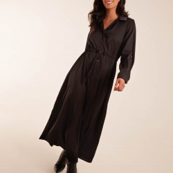 Drawstring Button Through Shirt Maxi Dress